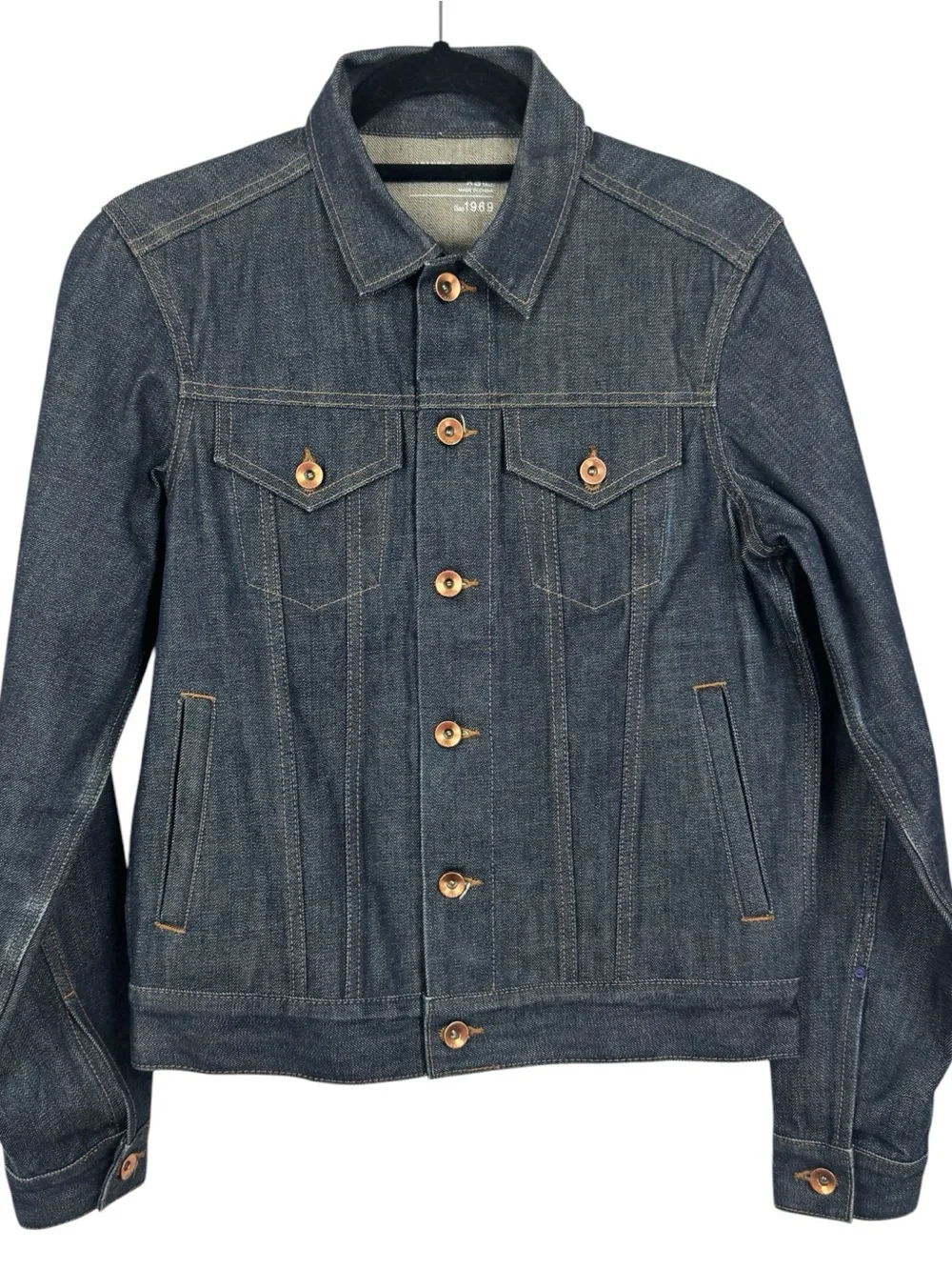 Gap 1969 Japanese Selvedge Men XS Tall Denim Trucker Jean Jacket Blue